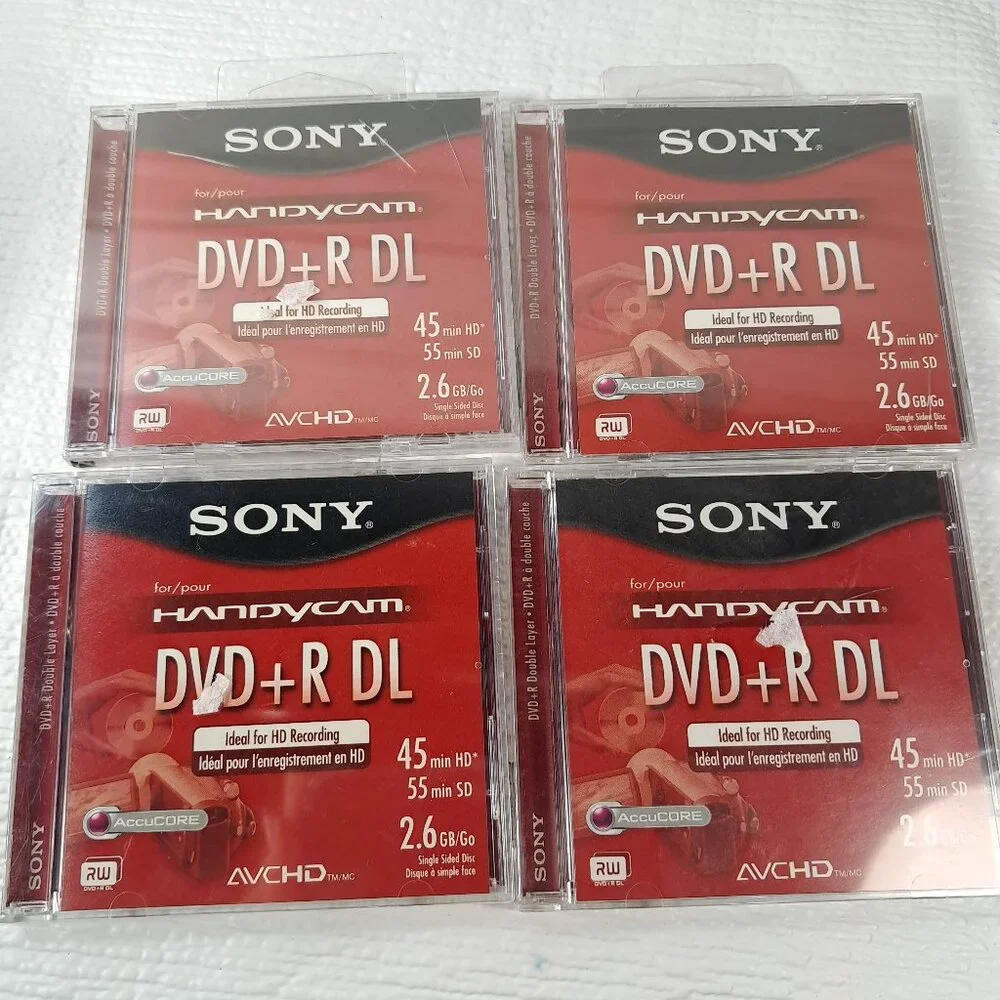NEW Sony Handycam DVD+R DL blank DVDs SET 4‎ discs 2.6GB 45 HD/55 SD minutes